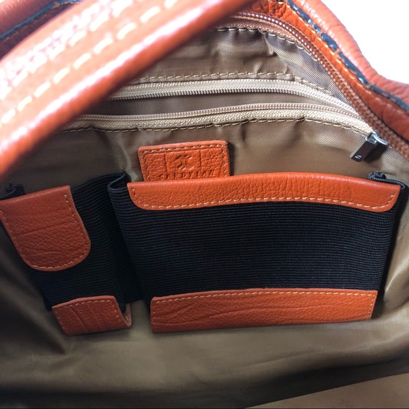 Vintage CARDYLAN Italian Leather Orange Handbag - Picture 6 of 7